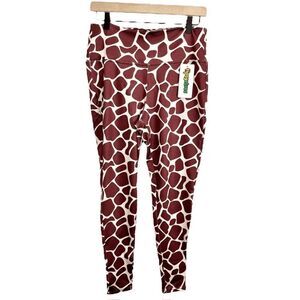 Tipsy Elves Womens Leggings Size M Brown Giraffe Print High Rise‎ NWT